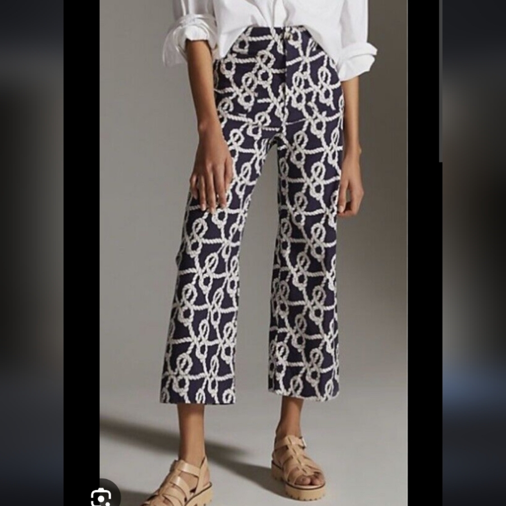 Maeve Anthropologie Size 26 Blue Nautical Rope Wide Leg Crop Colette Pants